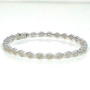 Crystal Floral Bangle Bracelet in Silver